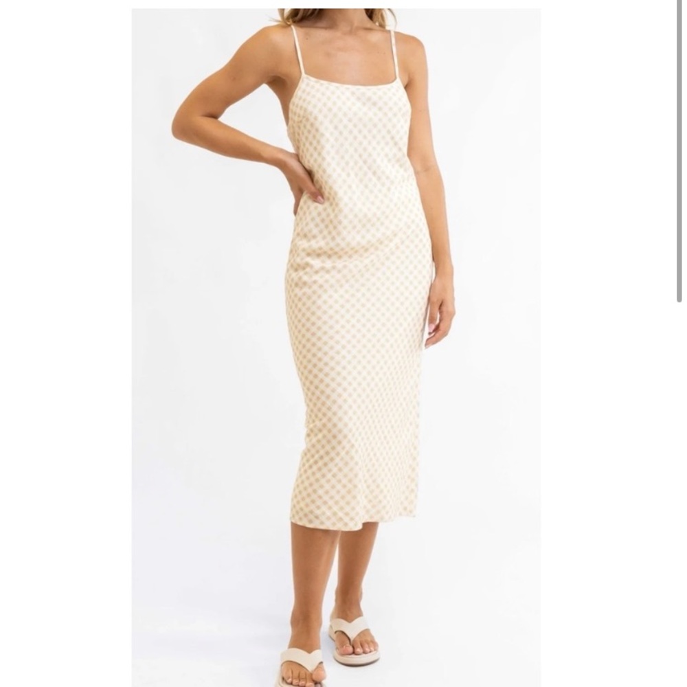 Rhythm. Cally Mocha Check Midi Slip Dress Size Small